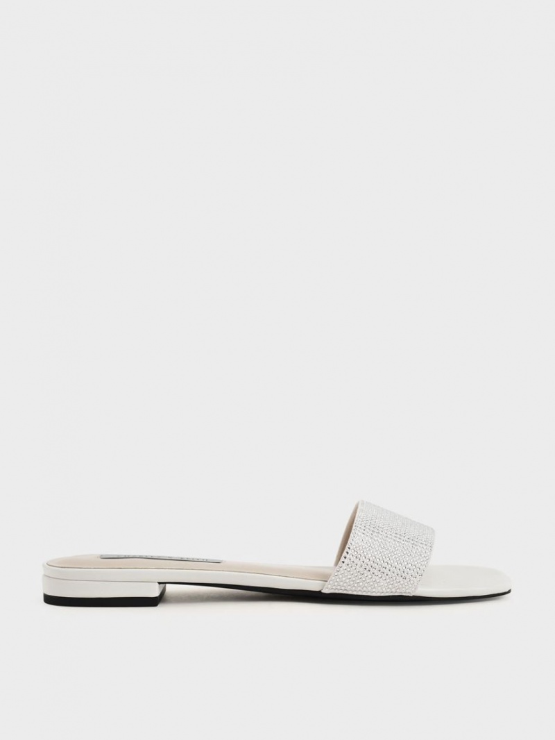 Charles & Keith Gem Embellished Slidesandaler Pisket Krem | XMTDB3148