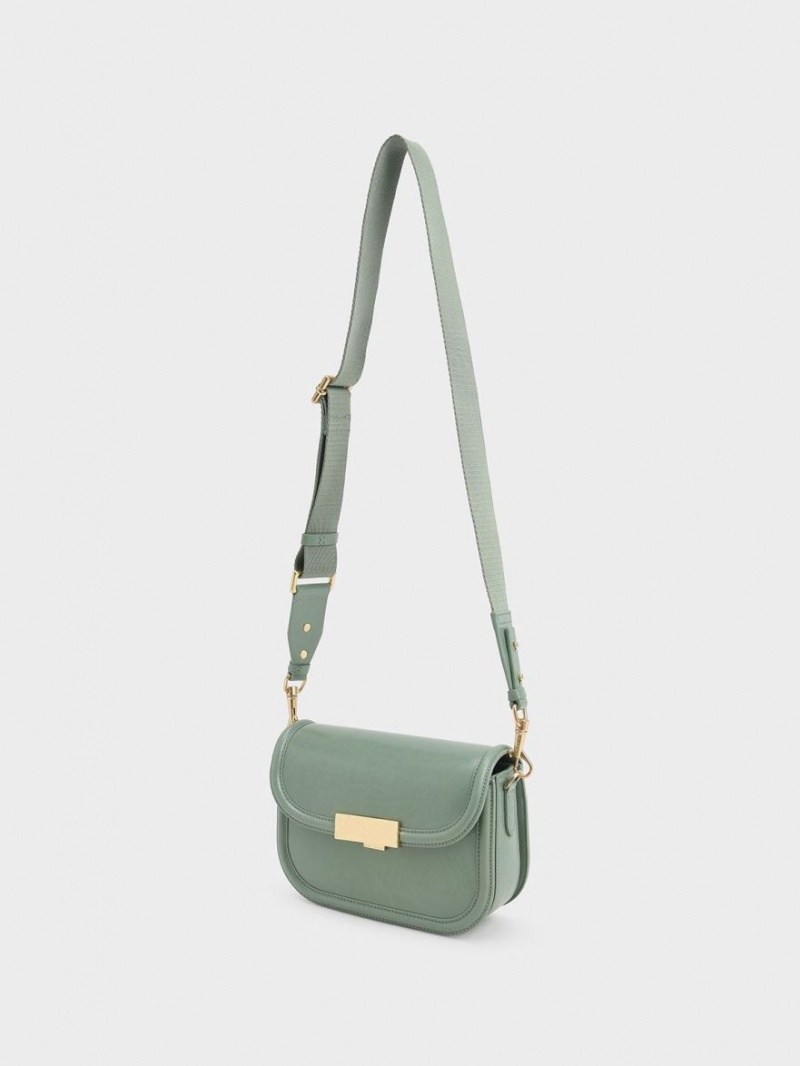 Charles & Keith Genevieve Metallic Accent Crossbody Veske Grønn | RNLGF4072