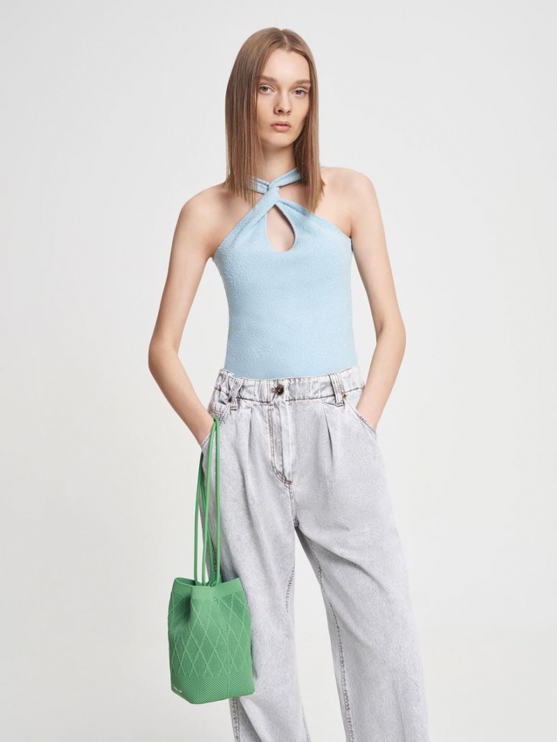 Charles & Keith Genoa Strikket Drawstring Tote Veske Grønn | LEXYA3682