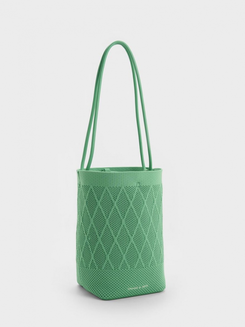 Charles & Keith Genoa Strikket Drawstring Tote Veske Grønn | LEXYA3682