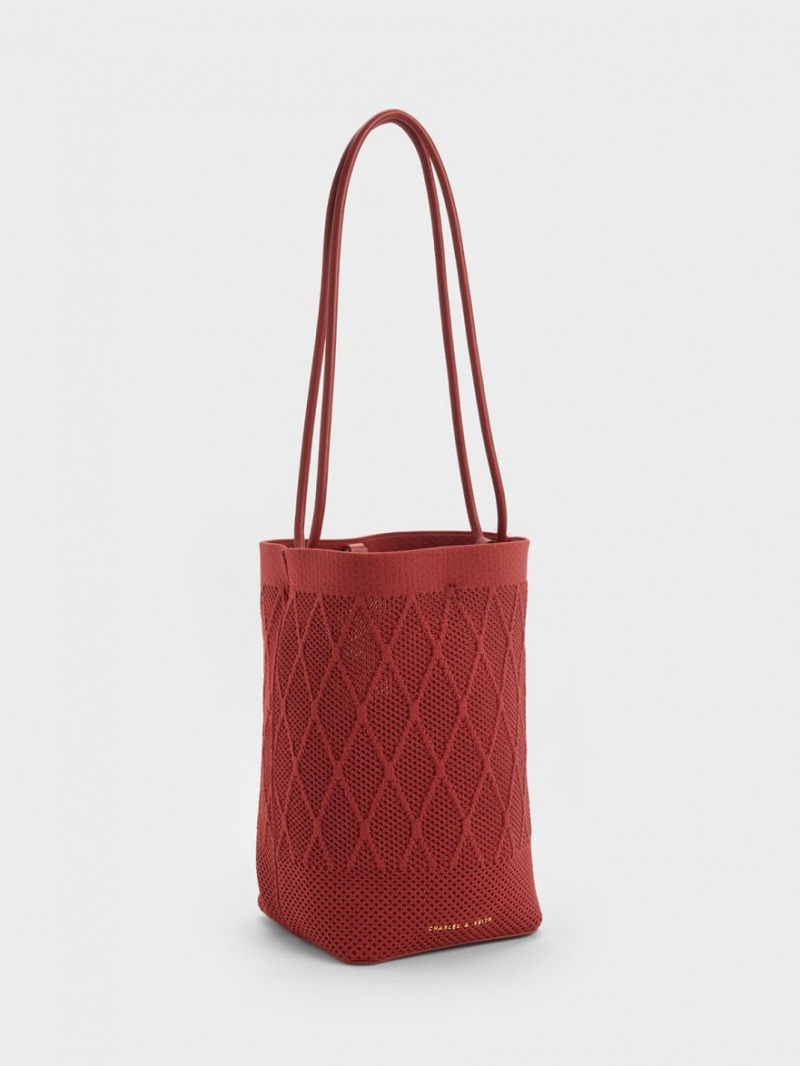 Charles & Keith Genoa Strikket Drawstring Tote Veske Mørke Rød | URGBM0983