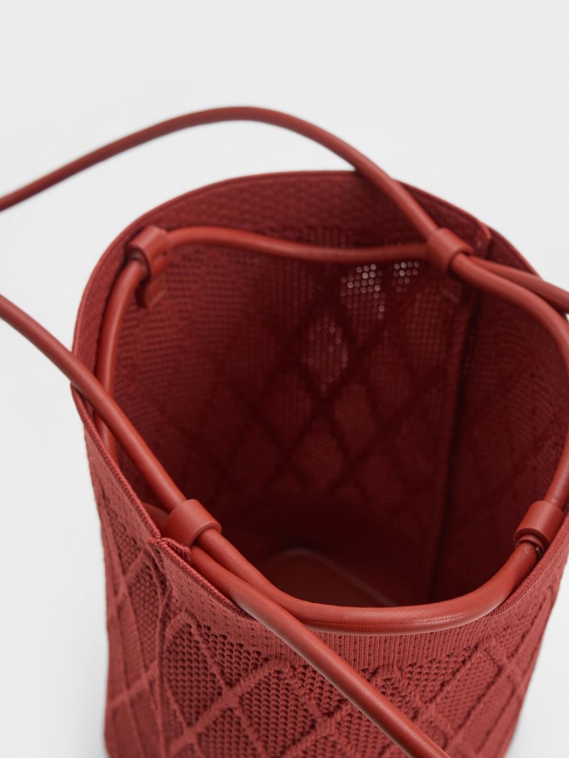 Charles & Keith Genoa Strikket Drawstring Tote Veske Mørke Rød | URGBM0983