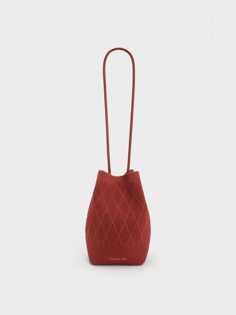 Charles & Keith Genoa Strikket Drawstring Tote Veske Mørke Rød | URGBM0983