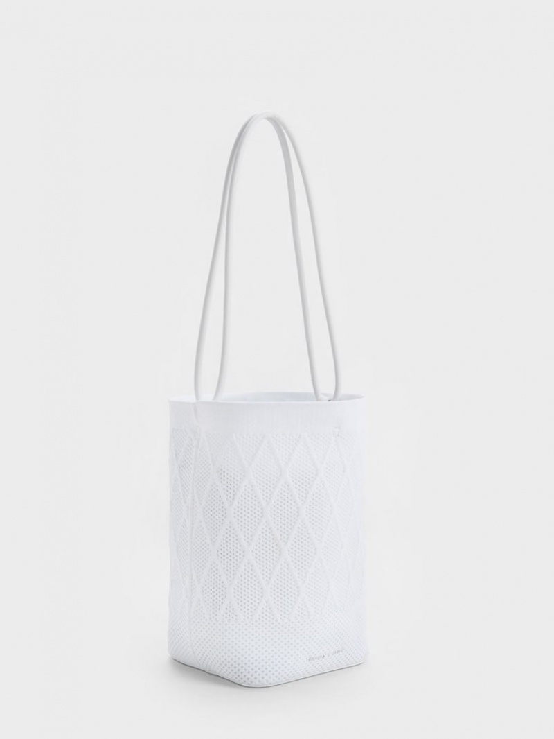 Charles & Keith Genoa Strikket Drawstring Tote Veske Hvite | YRBFK6370