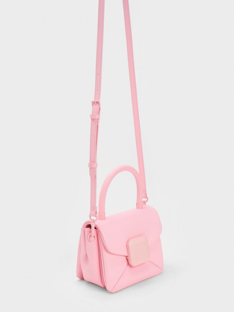 Charles & Keith Geometric Push-Lock Top Håndveske Lyse Rosa | KDOGU3701