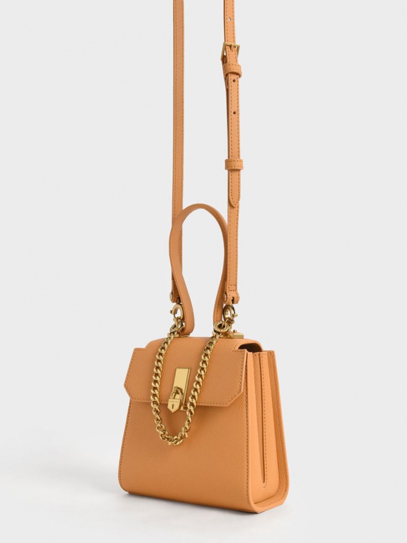 Charles & Keith Geometric Top Handle Chain-Link Skulderveske Brune | IQTVJ6319