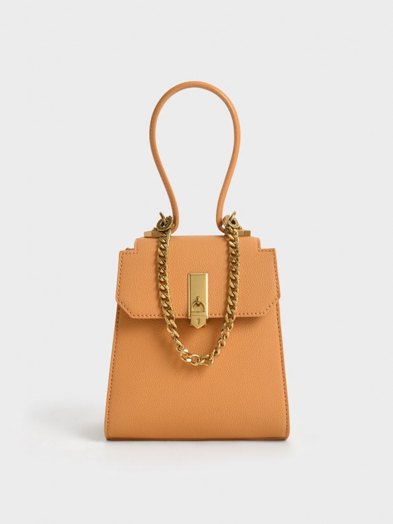 Charles & Keith Geometric Top Handle Chain-Link Skulderveske Brune | IQTVJ6319