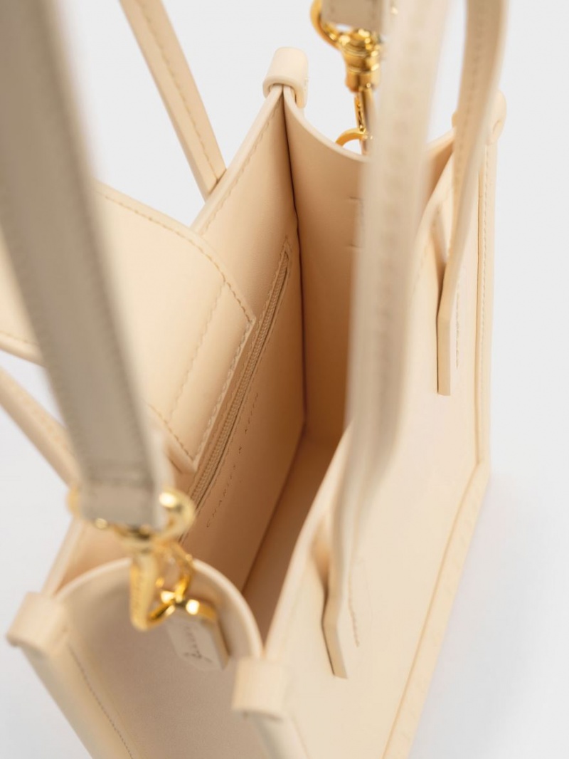 Charles & Keith Geometric Tote Veske Beige | SDUZQ8619