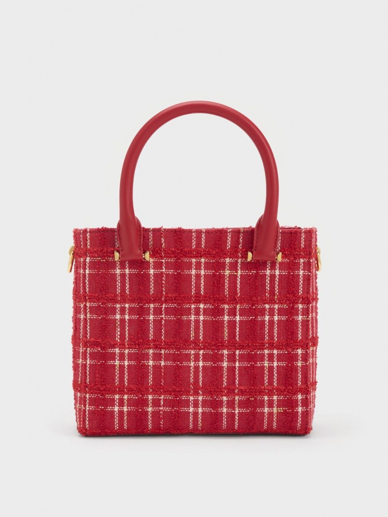 Charles & Keith Georgette Tweed Square Tote Veske Rød | MUEHV9843