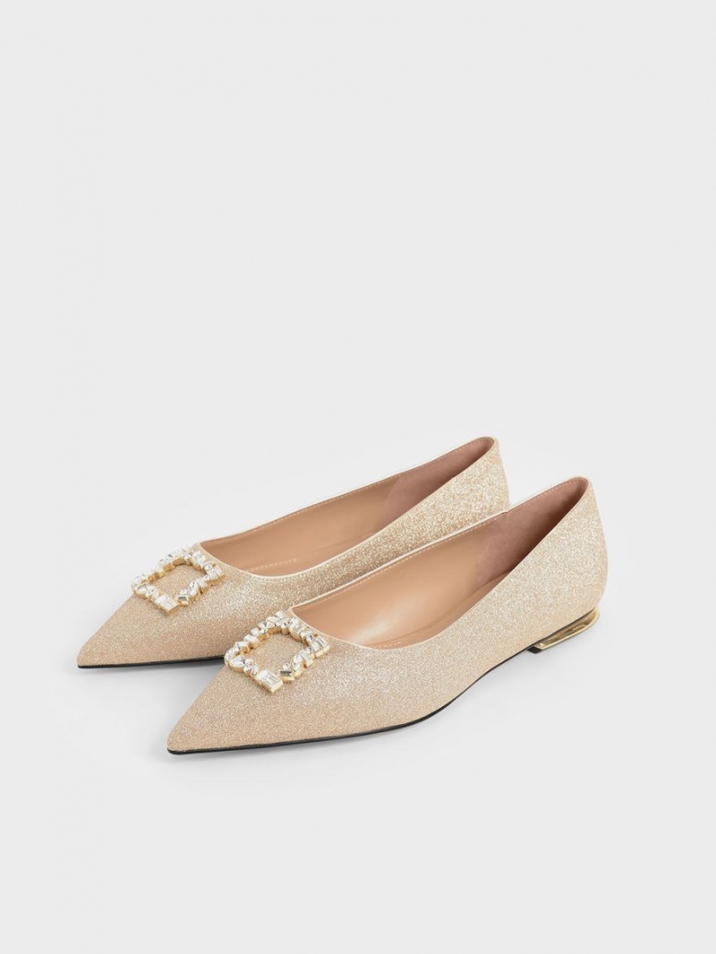 Charles & Keith Glitter Gem-Embellished Ballerinasko Gull | DWNQV2179