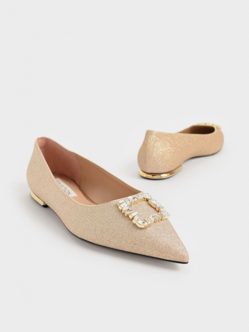 Charles & Keith Glitter Gem-Embellished Ballerinasko Gull | DWNQV2179