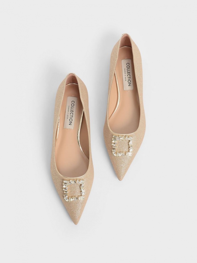 Charles & Keith Glitter Gem-Embellished Ballerinasko Gull | DWNQV2179