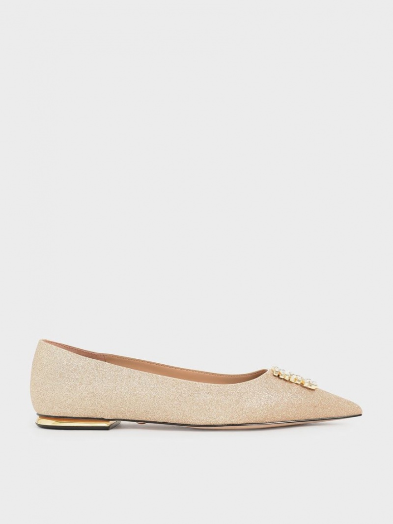 Charles & Keith Glitter Gem-Embellished Ballerinasko Gull | DWNQV2179