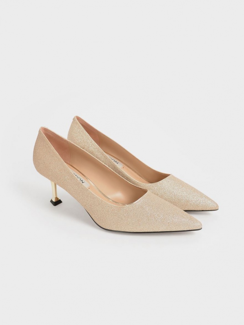 Charles & Keith Glittered Kitten Heel Pumps Gull | PTGBM8531