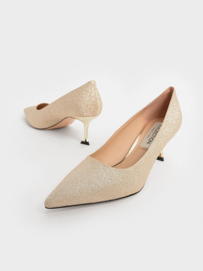 Charles & Keith Glittered Kitten Heel Pumps Gull | PTGBM8531