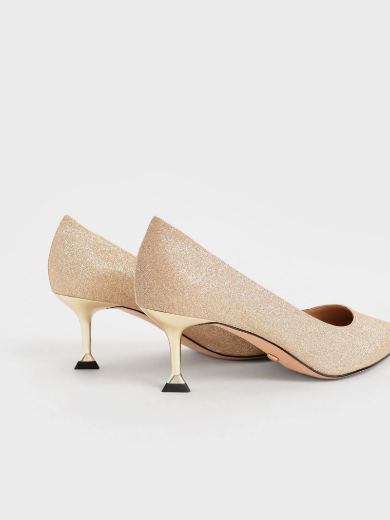 Charles & Keith Glittered Kitten Heel Pumps Gull | PTGBM8531