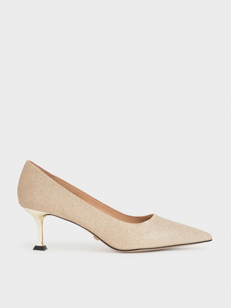 Charles & Keith Glittered Kitten Heel Pumps Gull | PTGBM8531