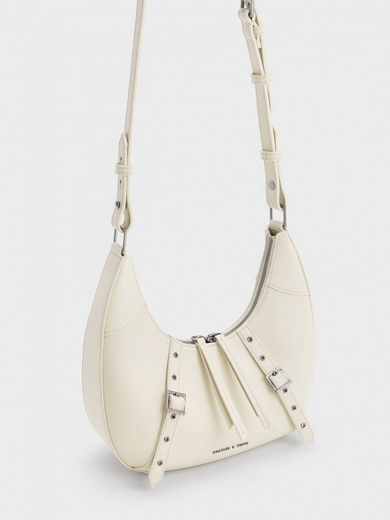 Charles & Keith Grommet Crescent Hobo Veske Hvite | VZWCN5764