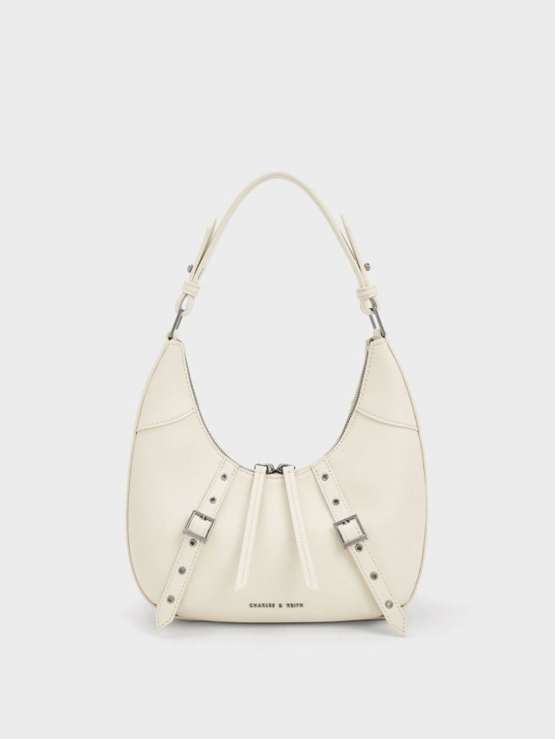 Charles & Keith Grommet Crescent Hobo Veske Hvite | VZWCN5764