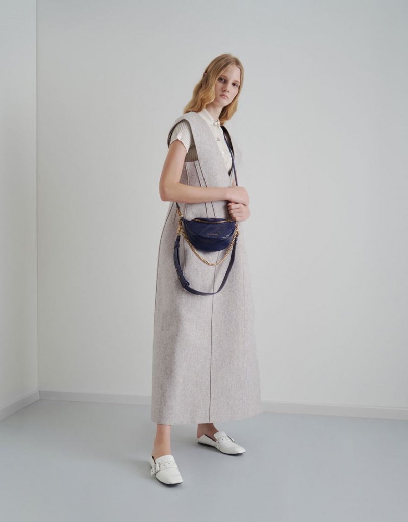 Charles & Keith Half Moon Crossbody Veske Mørke Blå | BSDYM7604