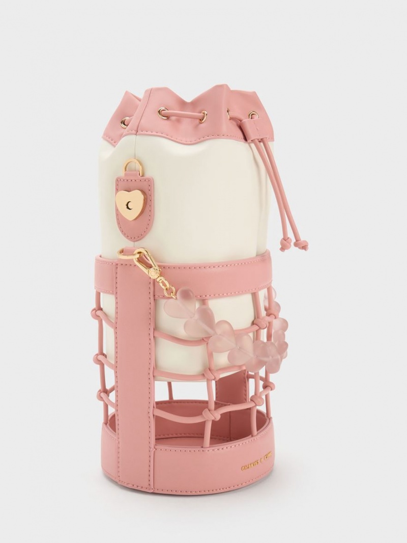 Charles & Keith Heart Motif Caged Bøtteposer Rosa | HXEAY6425