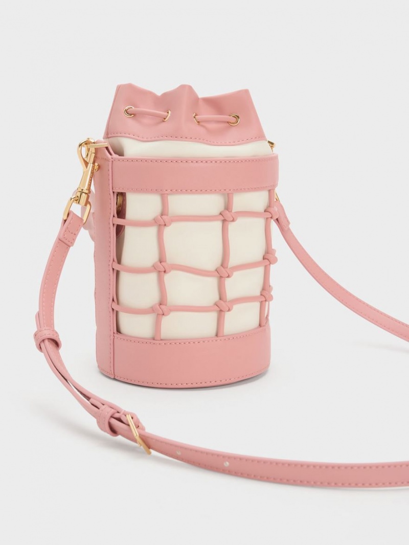 Charles & Keith Heart Motif Caged Bøtteposer Rosa | HXEAY6425