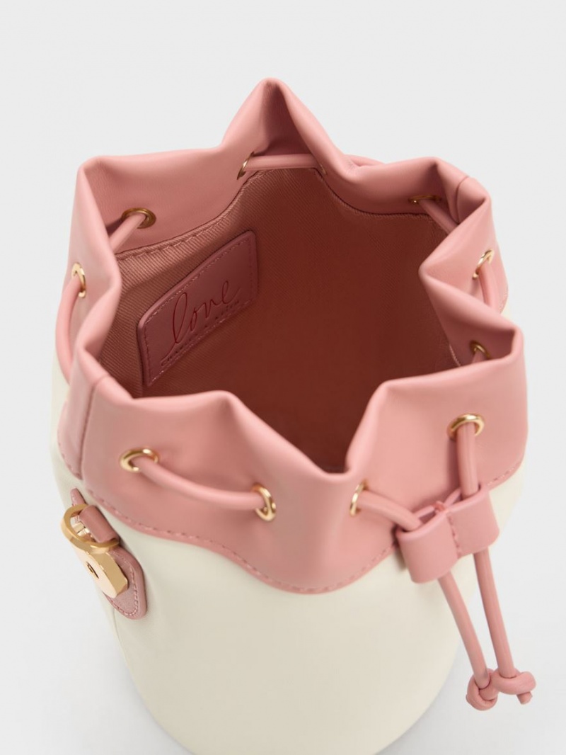 Charles & Keith Heart Motif Caged Bøtteposer Rosa | HXEAY6425