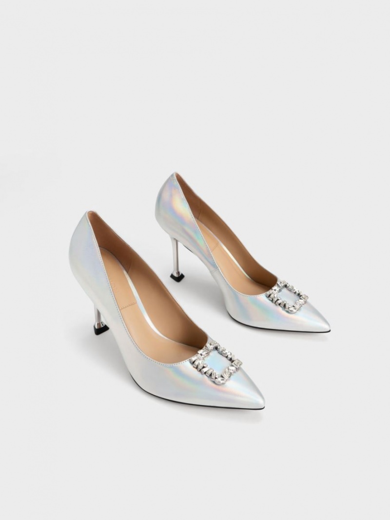 Charles & Keith Holographic Lær Gem-Embellished Pumps Multicolor | JSIEL5138