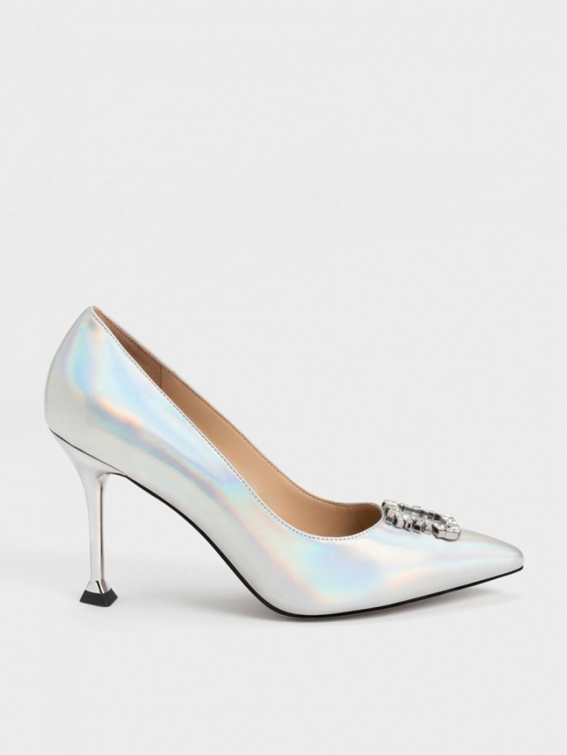 Charles & Keith Holographic Lær Gem-Embellished Pumps Multicolor | JSIEL5138