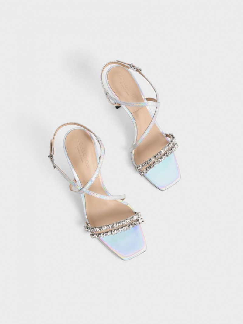 Charles & Keith Holographic Lær Gem-Embellished Sandaler Med Reim Multicolor | ZPCLA5264