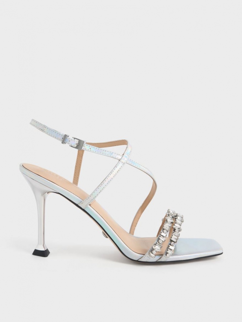 Charles & Keith Holographic Lær Gem-Embellished Sandaler Med Reim Multicolor | ZPCLA5264