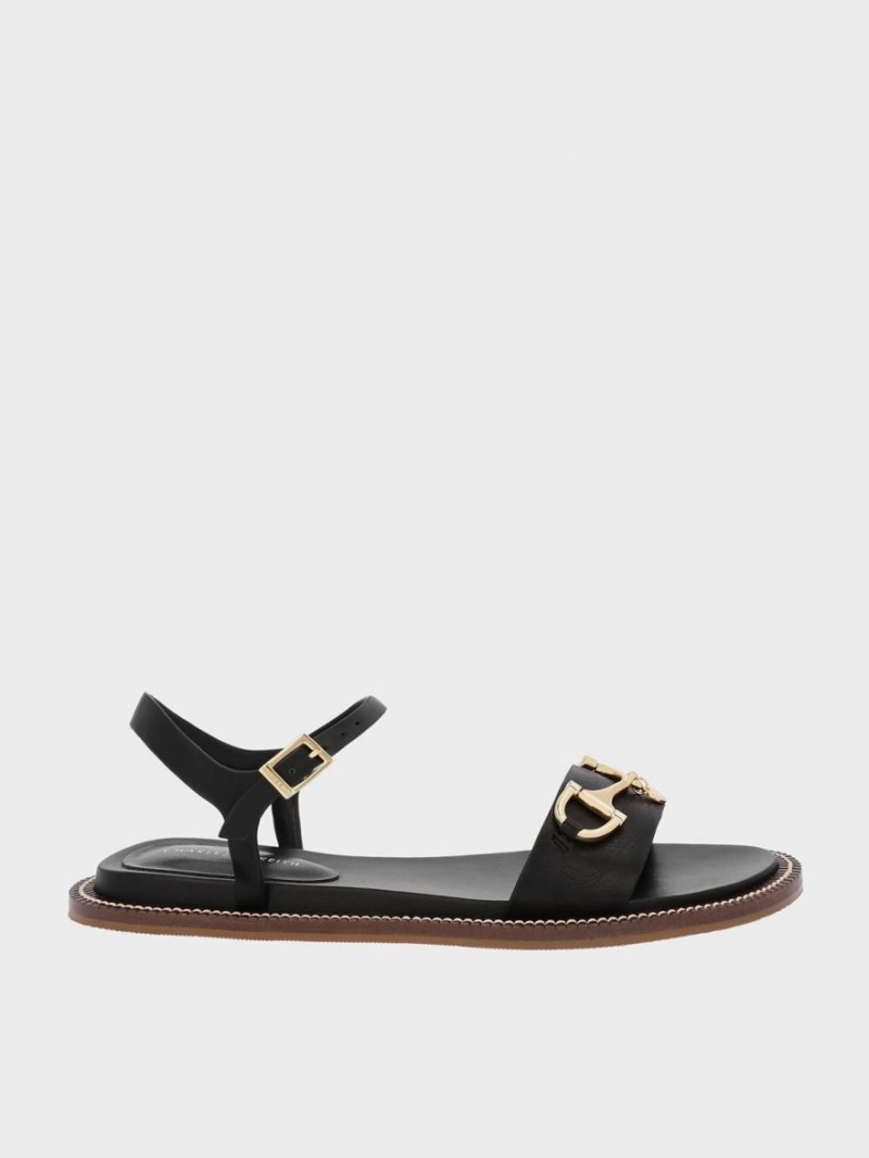 Charles & Keith Horsebit Back Sandaler Med Reim Svarte | XOFUI6147