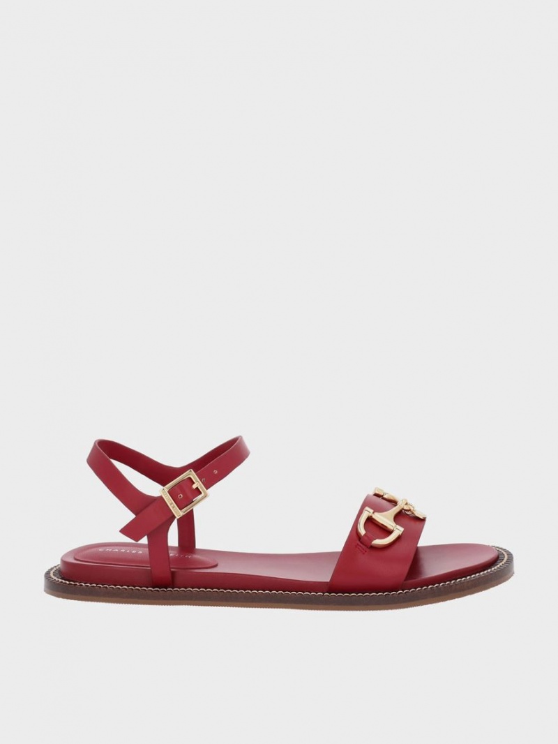 Charles & Keith Horsebit Back Sandaler Med Reim Rød | ZHFKS0749