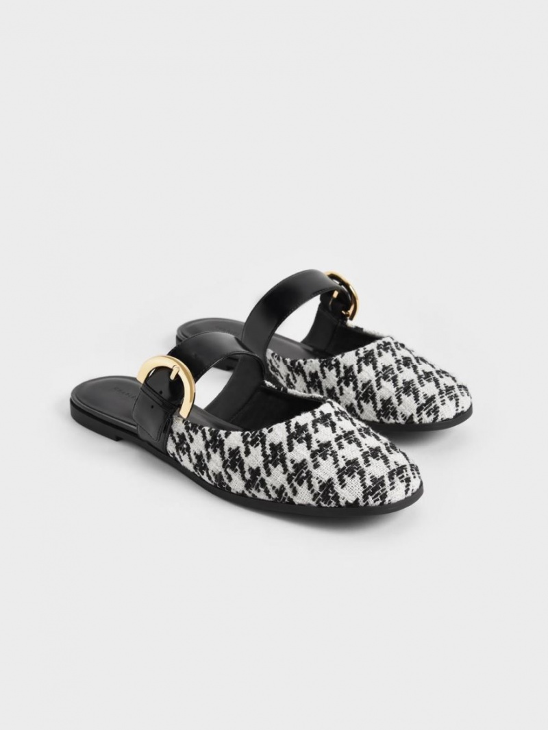 Charles & Keith Houndstooth Buckled Flate Mules Sko Multicolor | WZVJA5309