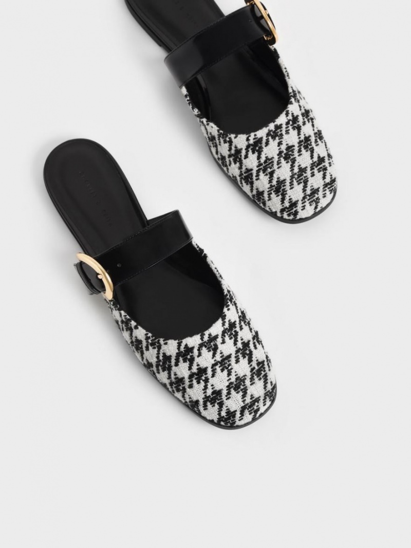 Charles & Keith Houndstooth Buckled Flate Mules Sko Multicolor | WZVJA5309