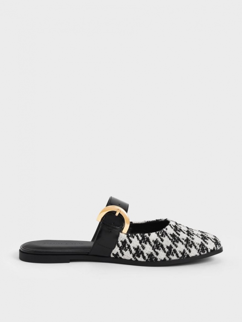 Charles & Keith Houndstooth Buckled Flate Mules Sko Multicolor | WZVJA5309