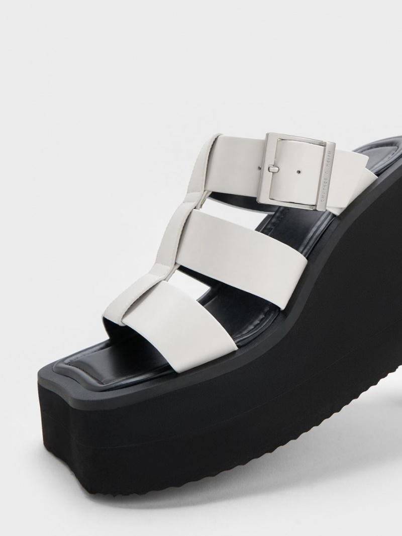 Charles & Keith IIsa Flatform Gladiator Platåsandaler Hvite | ZMPIN0594