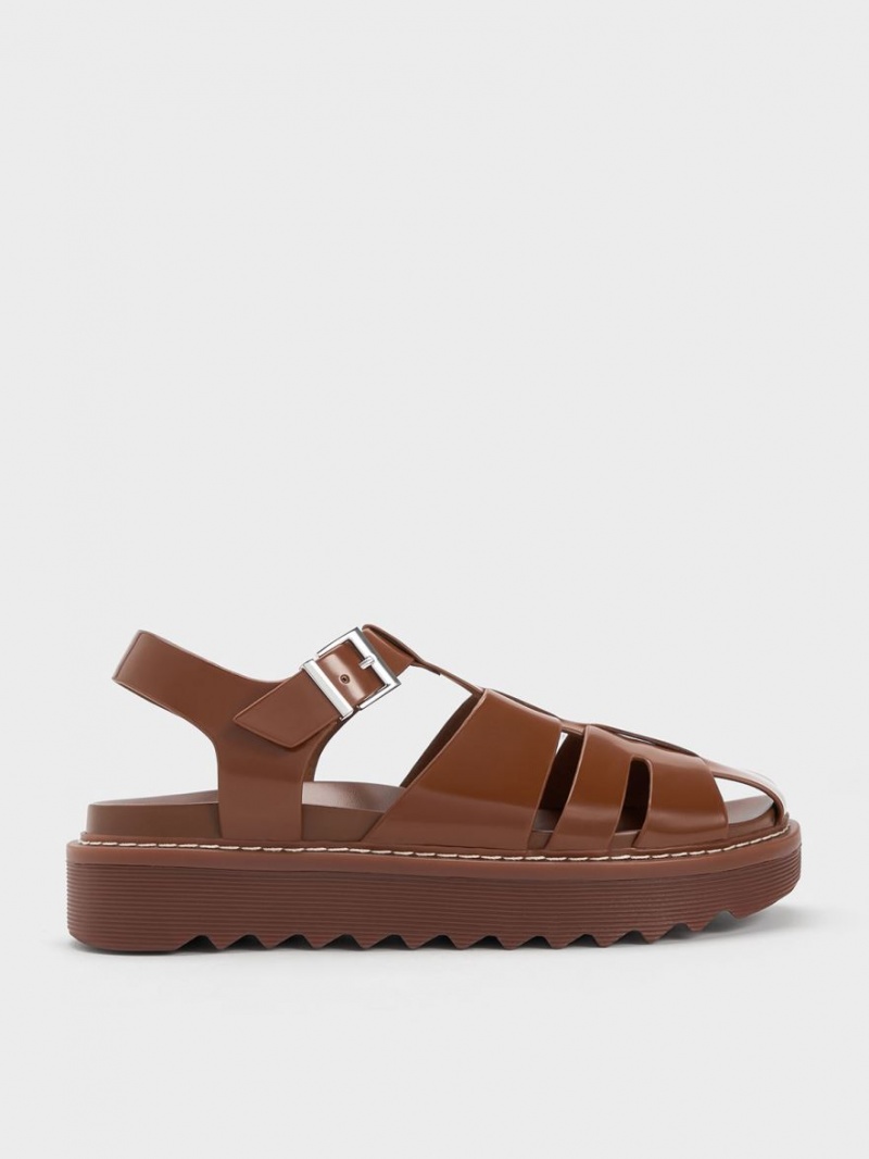 Charles & Keith Interwoven Buckled Platåsandaler Brune | LEACM5871