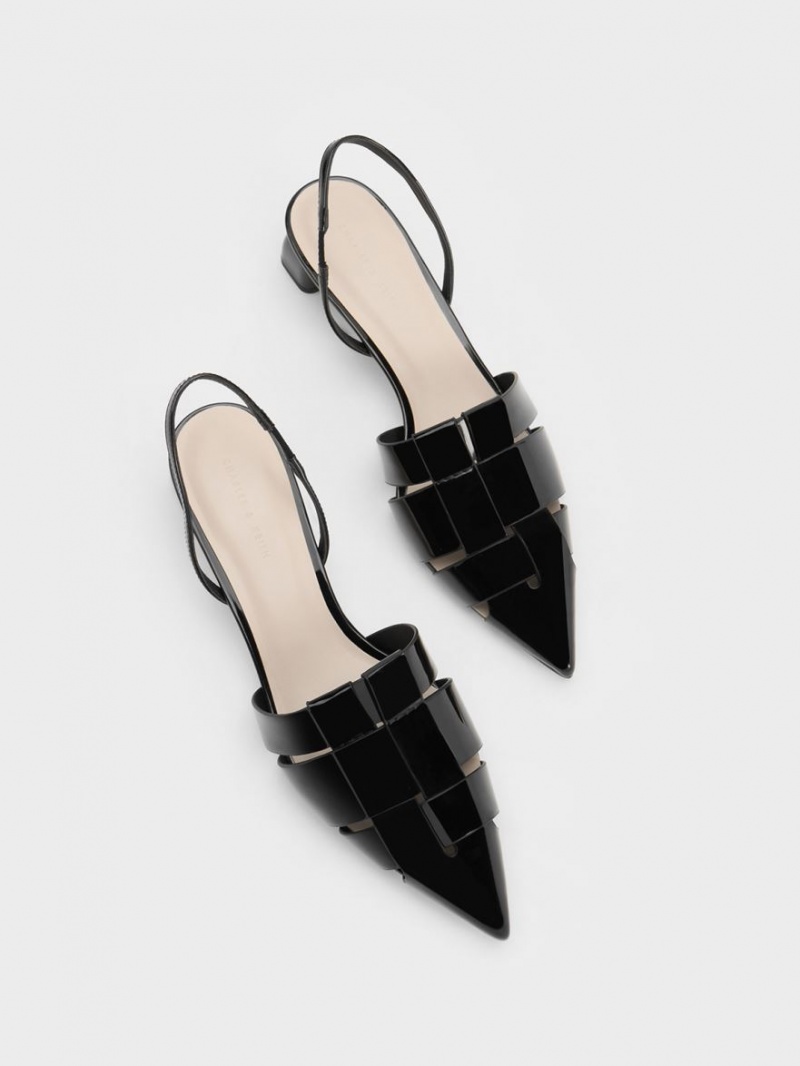 Charles & Keith Interwoven Patent Slingback Pumps Svarte | EONGV9123