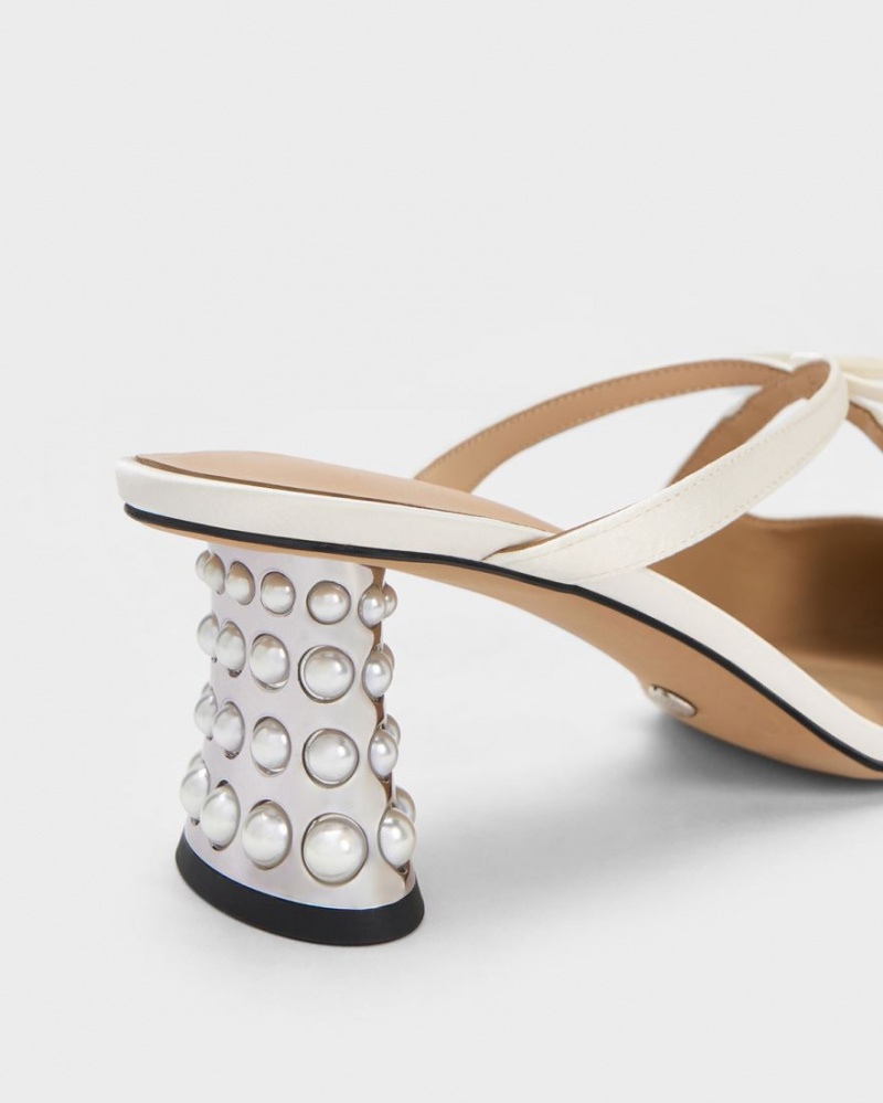 Charles & Keith Jacinda Beaded Heel Bow Mules Sko Hvite | NETQS2934