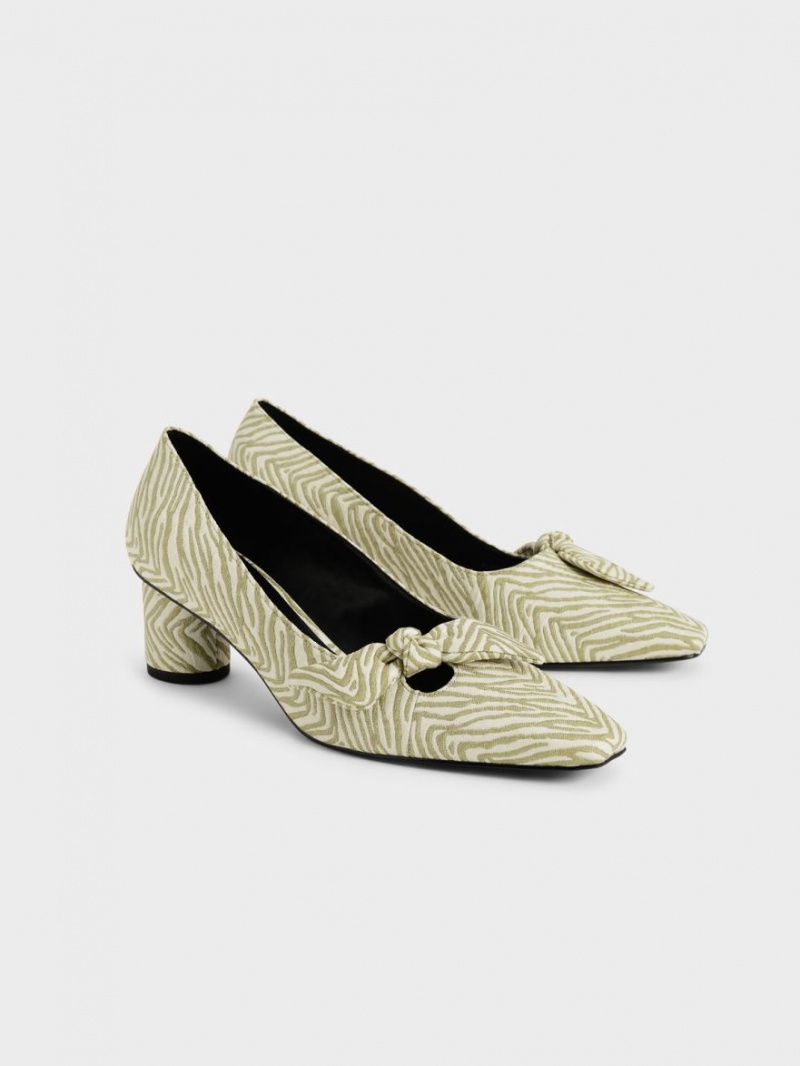 Charles & Keith Jacquard Zebra Print Bow Pumps Grønn | MJONE4720