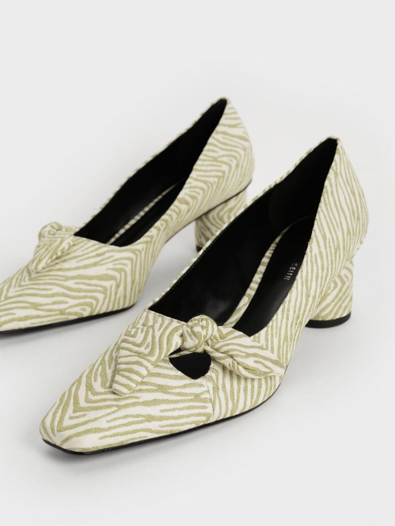 Charles & Keith Jacquard Zebra Print Bow Pumps Grønn | MJONE4720