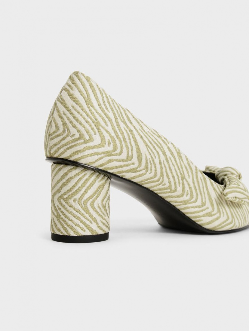 Charles & Keith Jacquard Zebra Print Bow Pumps Grønn | MJONE4720