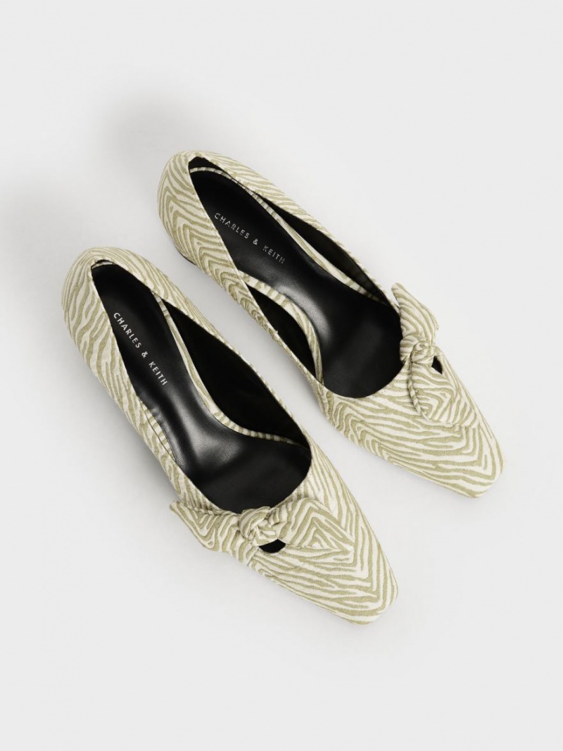 Charles & Keith Jacquard Zebra Print Bow Pumps Grønn | MJONE4720