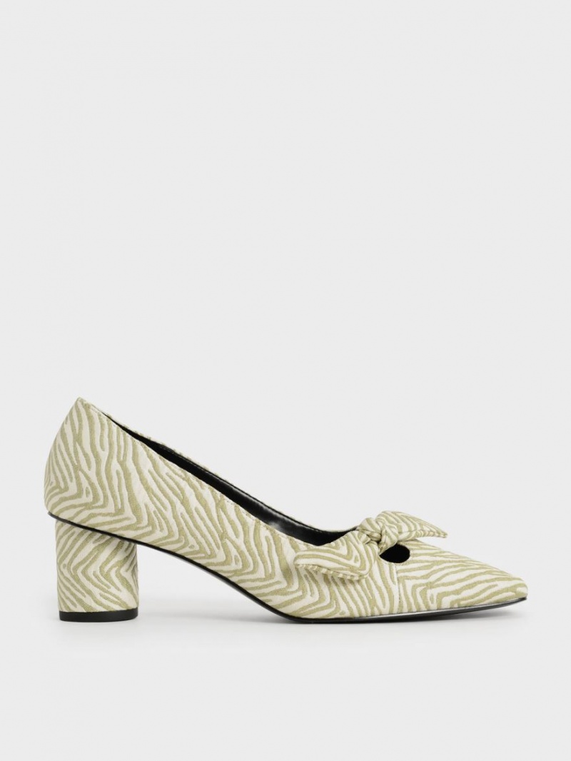 Charles & Keith Jacquard Zebra Print Bow Pumps Grønn | MJONE4720