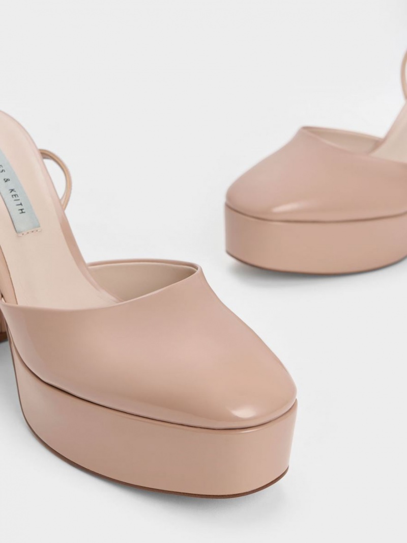 Charles & Keith Jemma Patent Platform Ankle-Reima Pumps Beige | DCEAS2764