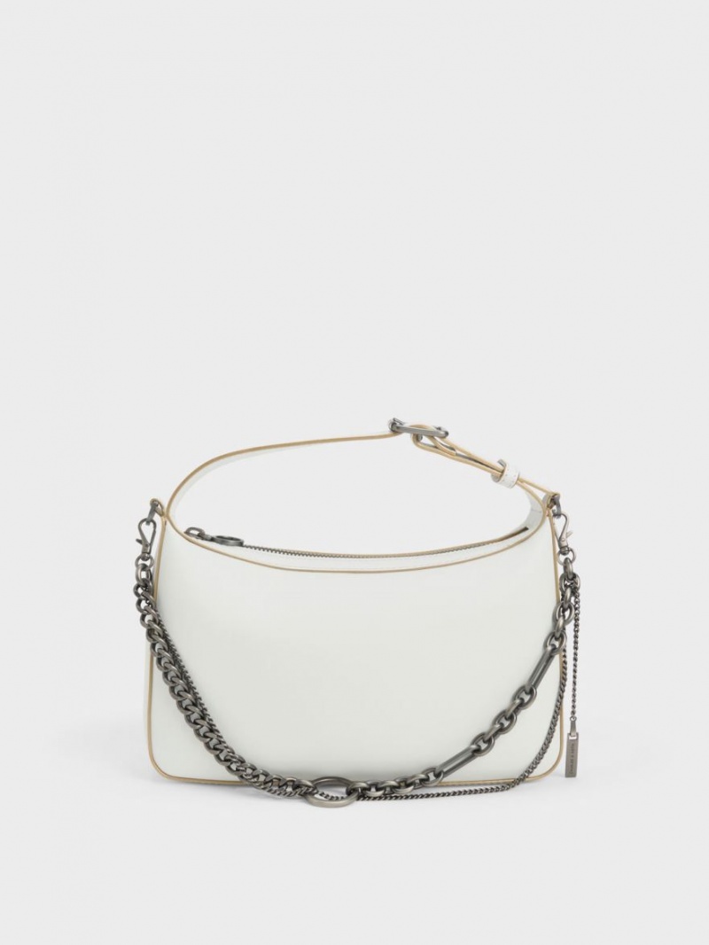 Charles & Keith Jules Lær Chain-Embellished Tote Veske Hvite | WLYNX8435