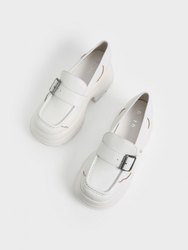 Charles & Keith Jules Platform Buckled Loafers Hvite | BRLGU6729