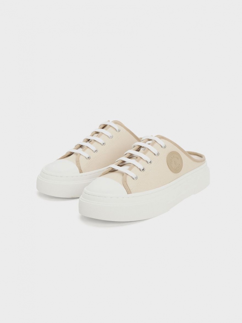 Charles & Keith Kay Canvas Slip On Joggesko Beige | NSFYC8042