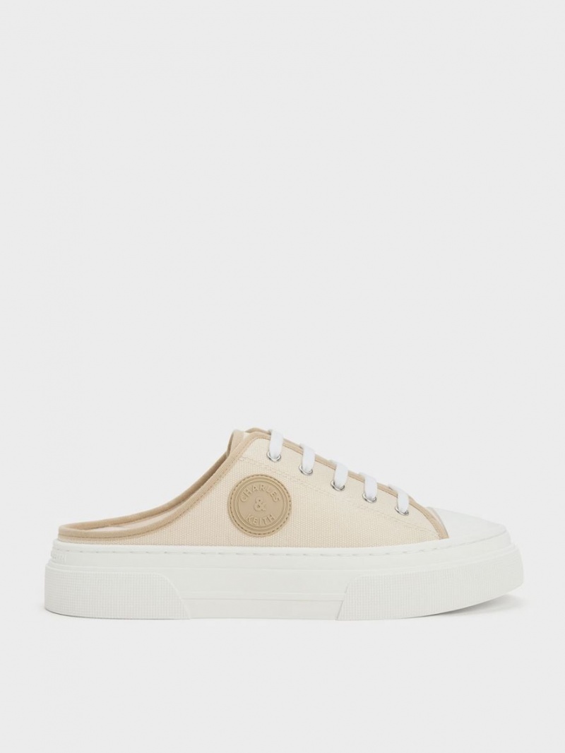 Charles & Keith Kay Canvas Slip On Joggesko Beige | NSFYC8042